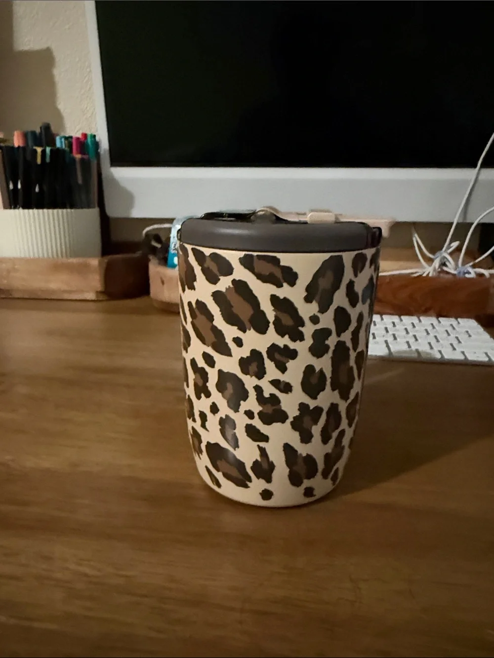 Leopard Print Insulated Tumbler - Brown & Cream